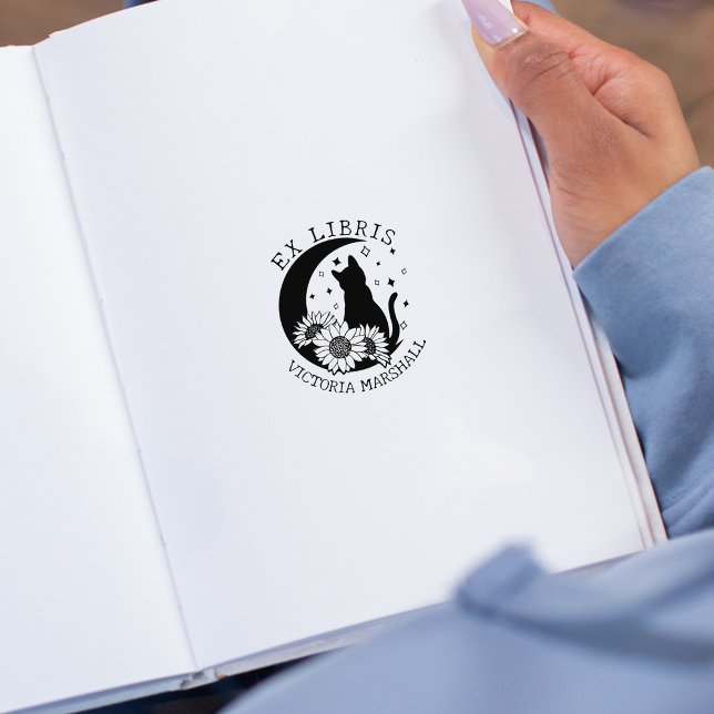 Tampons Encreurs Mystic Moon Chat avec tournesol, Ex Libris Livre (Créateur téléchargé)