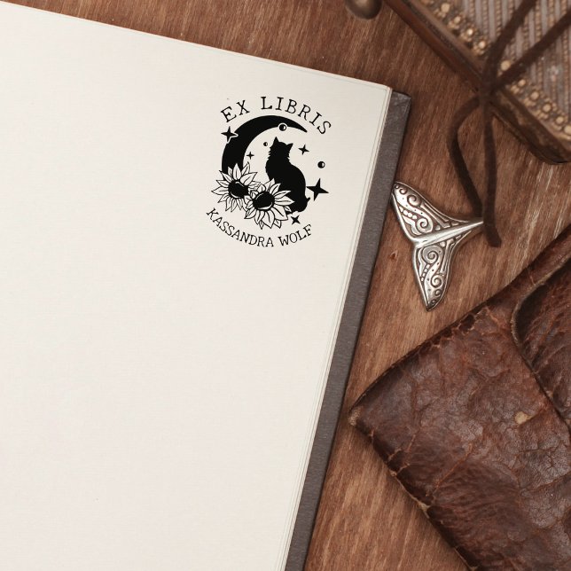 Tampons Encreurs Mystic Moon Chat avec tournesol, Ex Libris Livre (Créateur téléchargé)