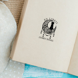 Tampons Encreurs Mystic Moon Chat, Custom Ex Librairie Livre