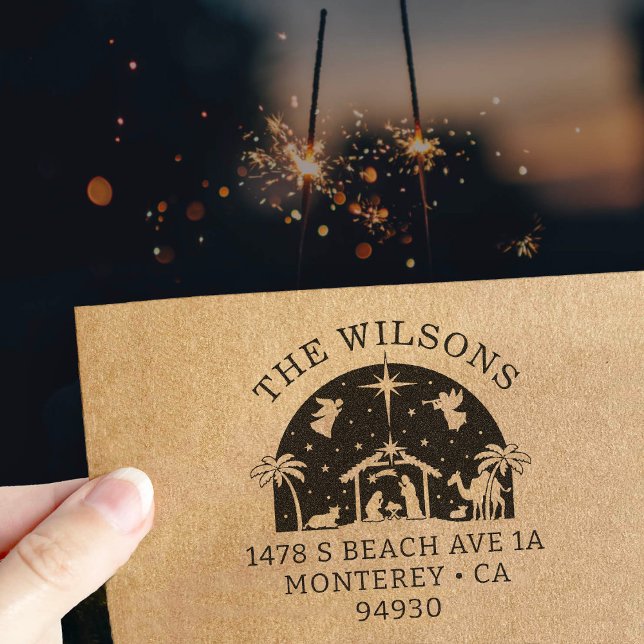 Tampons Encreurs Nativité Scène Bébé Jésus Christ Adresse de retour (Créateur téléchargé)