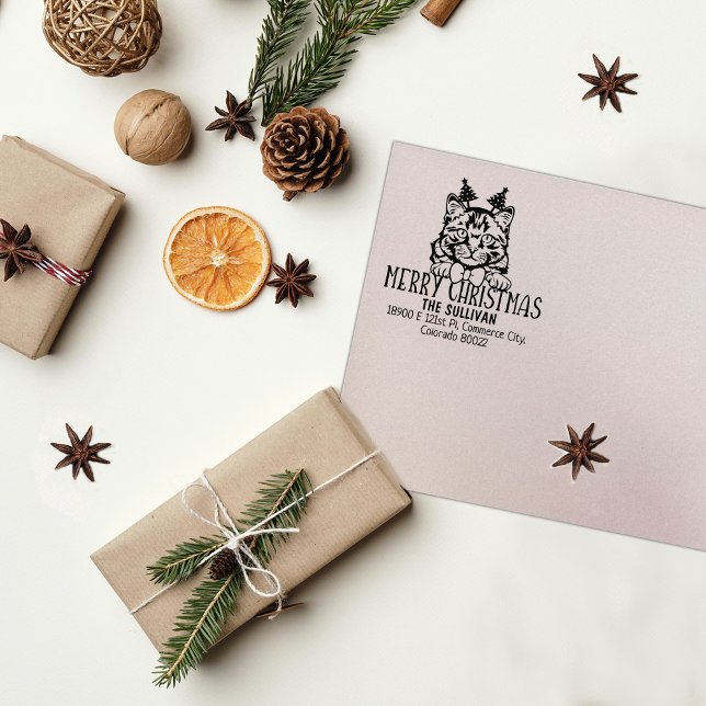 Tampons Encreurs Noël Sibérie Chat Adresse de retour (Créateur téléchargé)