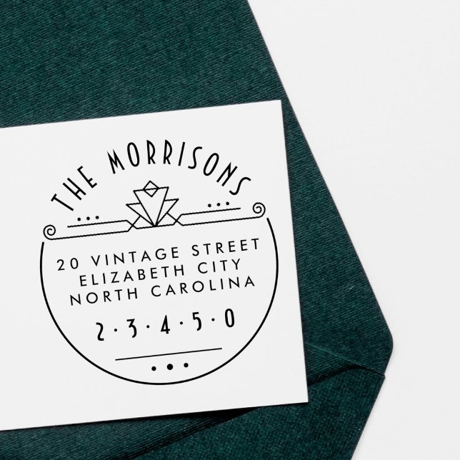 Tampons Encreurs Nom Art Déco géométrique et adresse de retour rond (Créateur téléchargé)