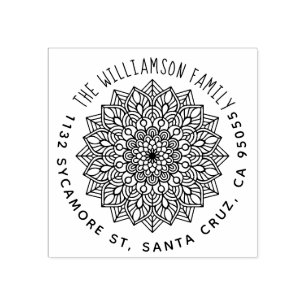 Tampons Encreurs Nom de famille à la main Mandala Adresse de retour