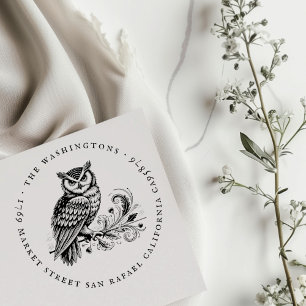 Tampons Encreurs Nom de famille de la chouette Vintage ronde Adress