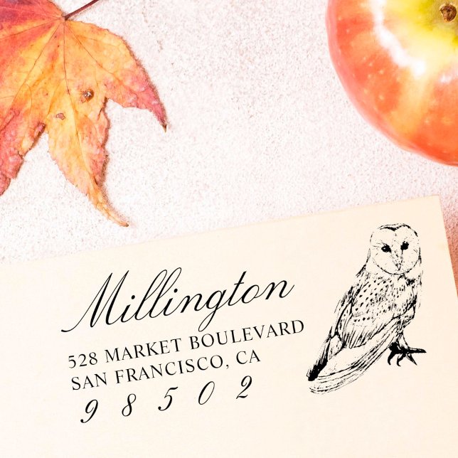 Tampons Encreurs Nom de famille du hibou dessiné à la main Adresse  (Créateur téléchargé)