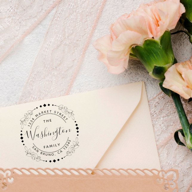 Tampons Encreurs Nom de famille | Élégante adresse de retour à l'ar (Créateur téléchargé)