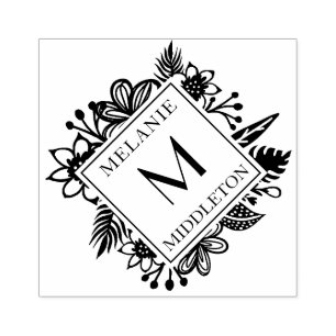 Tampons Encreurs Nom de famille et monogramme tropicaux de verdure