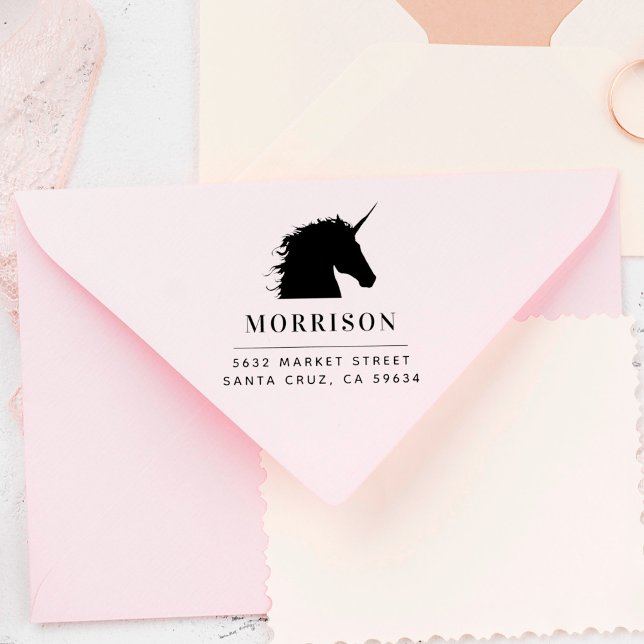 Tampons Encreurs Nom de famille personnalisé et Unicorne Adresse de (Créateur téléchargé)