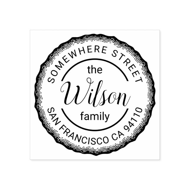 Tampons Encreurs Nom de famille Wood Tree Ring Adresse de retour (Impression)