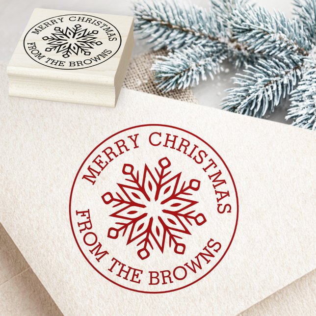 Tampons Encreurs Nom de flocon de neige moderne salutation Joyeux N (Modern snowflake name greeting Merry Christmas Rubber Stamp)