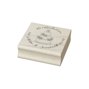 Tampons Encreurs Nom de l'adresse de retour du gâteau mariage Wood