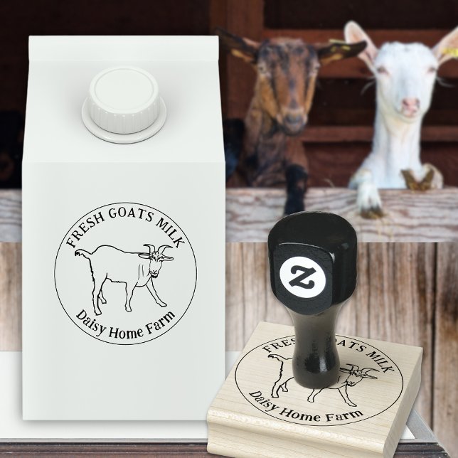 Tampons Encreurs Nom de l'entreprise de lait de chèvre (Goats milk custom business ink rubber stamp with simple farm goat drawing and brand name)