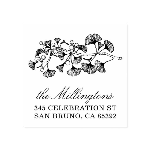 Tampons Encreurs Nom de l'illustration Ginkgo Script & Adresse de r (Impression)