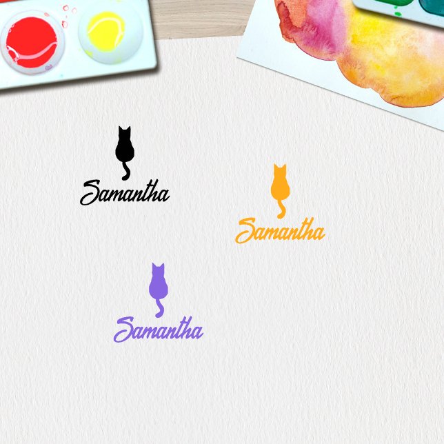 Tampons Encreurs Nom de script personnalisé moderne Cat (Créateur téléchargé)