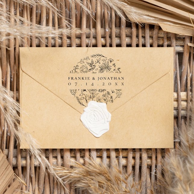 Tampons Encreurs Nom du couple Enregistrer la date | Élégant Botani (Créateur téléchargé)