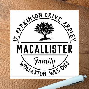 Tampons Encreurs Nom et adresse de famille avec Tree Motif Rubber S