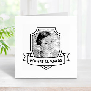 Tampons Encreurs Nom et photo personnalisés du bouclier et du ruban