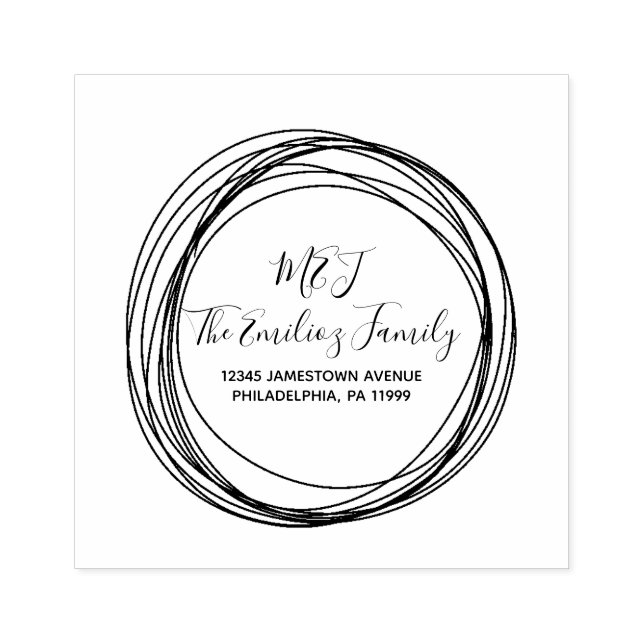 Tampons Encreurs Nom monogramme de la famille des anneaux de script (Impression)