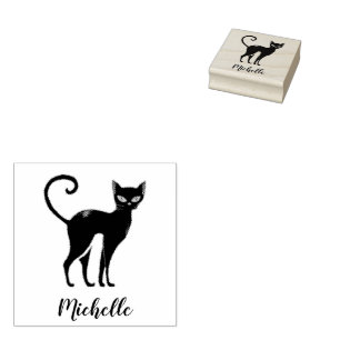 Tampons Encreurs Nom personnalisé Cute Éffrayant Chat noir Hallowee
