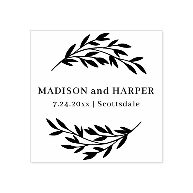 Tampons Encreurs Noms et date du Mariage botanique (Impression)