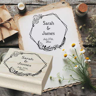 Tampons Encreurs Noms géométriques romantiques Mariage Date Timbre