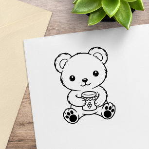 Tampons Encreurs Nounours Ours en Peluche Tenant un Pot de Miel Col