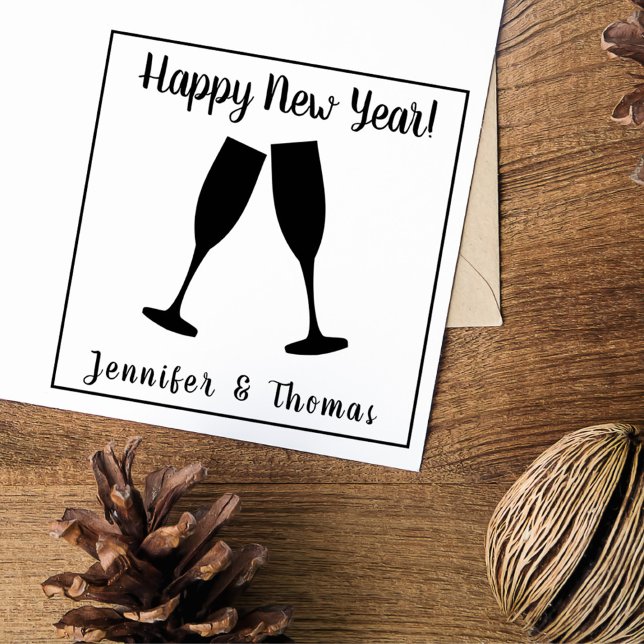 Tampons Encreurs Nouvel An élégant/heureux + Lunettes de Couple/Cha (Stylish/Happy New Year + Couple/ Champagne Glasses Rubber Stamp)