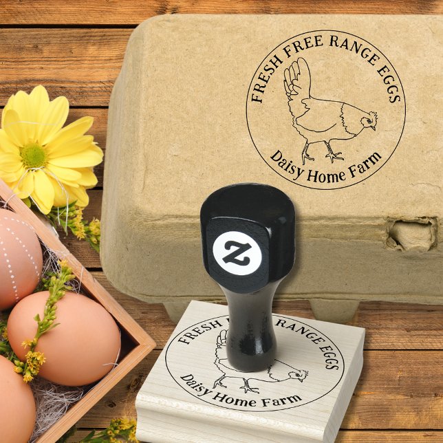 Tampons Encreurs Oeufs de poule dessinés à la main simplement (Chicken egg box ink rubber stamp custom business fresh free range hen eggs labelling)