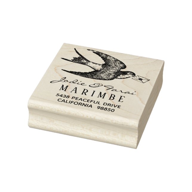 Tampons Encreurs Oiseau bleu vintage avec timbre d'adresse (Tampon)