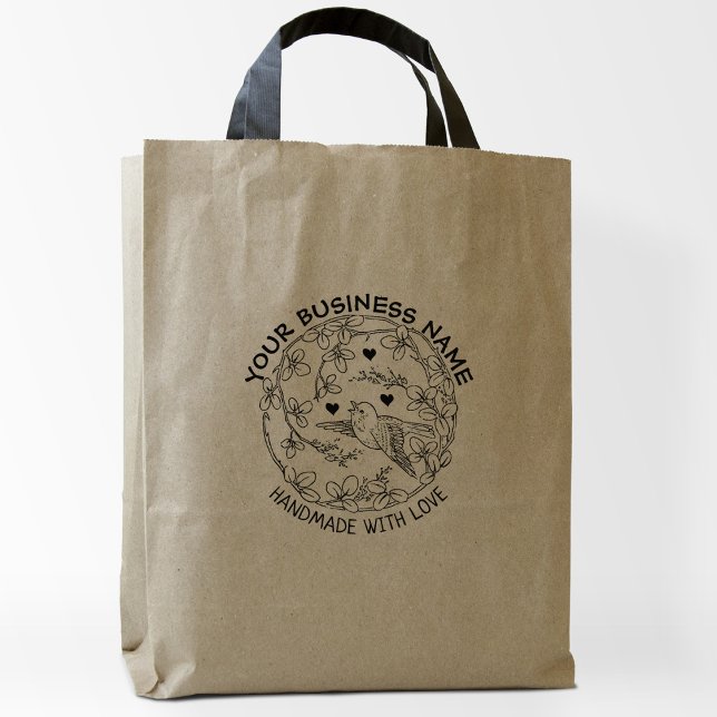 Tampons Encreurs Oiseau d'affaires personnalisé avec fleurs artisan (Créateur téléchargé)