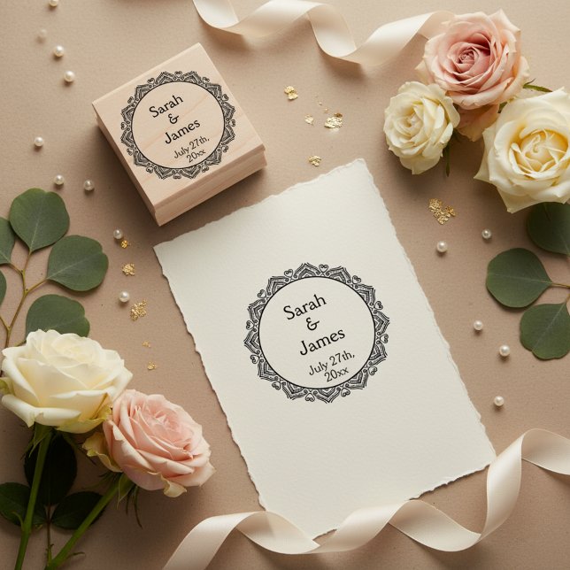 Tampons Encreurs Ornamental Heart Rubber Stamp for Weddings (Romantic personalized wedding stamp.)