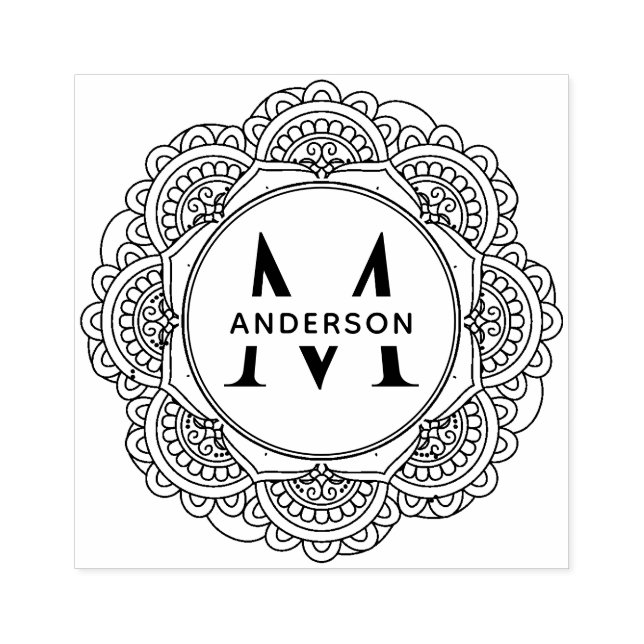 TAMPONS ENCREURS ORNATE CLASSIQUE MANDALA MONOGRAM PERSONNALISÉ NOM (Impression)