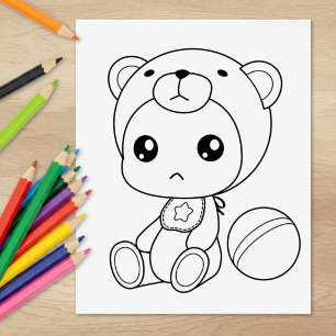 Tampons Encreurs Page de coloriage bébé garçon fille ours combinais