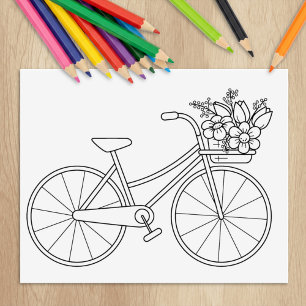 Tampons Encreurs Page de coloriage de bicyclette avec panier de fle