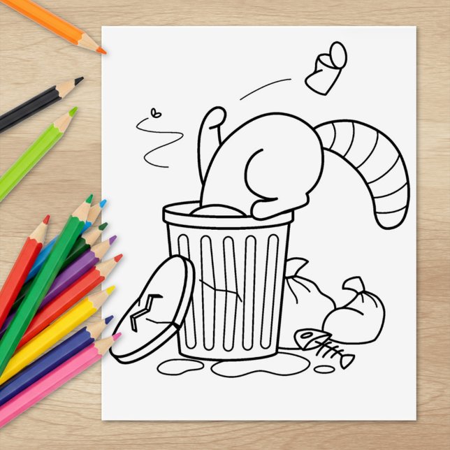 Tampons Encreurs Page de coloriage de poubelle Raccoon (Créateur téléchargé)