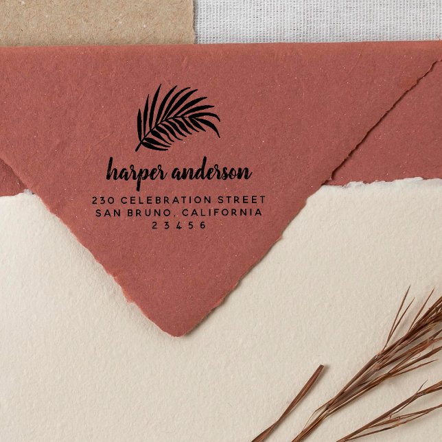 Tampons Encreurs Palm Leaf & Brush Calligraphy Nom Adresse de retou (Stamp Mock-up)