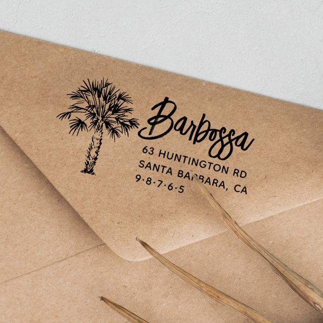 Tampons Encreurs Palm Tree Handwriting Nom de famille Adresse de re (Palm Tree Handwriting Family Name Return Address Rubber Stamp)