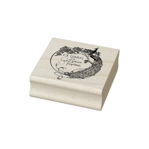 Tampons Encreurs Paon dans un cadre rond Art Nouveau Ex Libris Nom