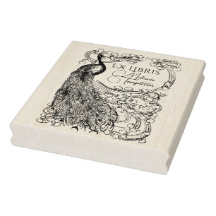 Tampons Encreurs Paon sur branche couverte de fleurs Ex Libris