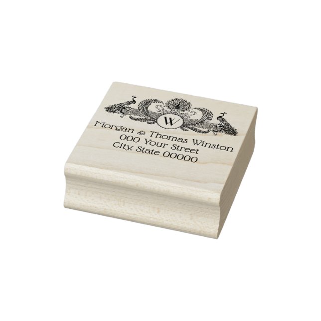Tampons Encreurs Paons Vintage avec Monogramme (Tampon)