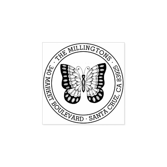 Tampons Encreurs Papillon | Arrondi Nom de famille Adresse de retou (Impression)