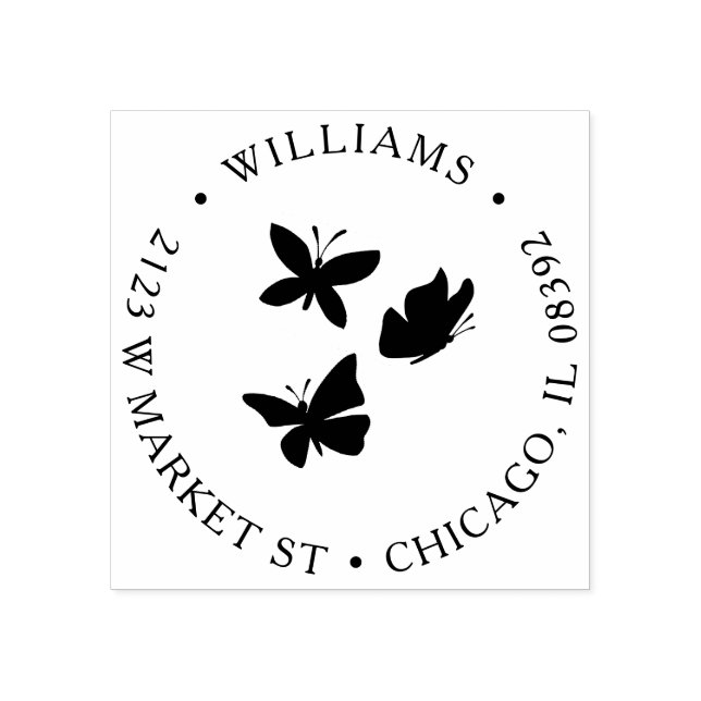 Tampons Encreurs Papillons personnalisés Nom rond et adresse de ret (Impression)