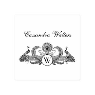 Tampons Encreurs Pavillons de paon vintage Monogramme Nom Initiales