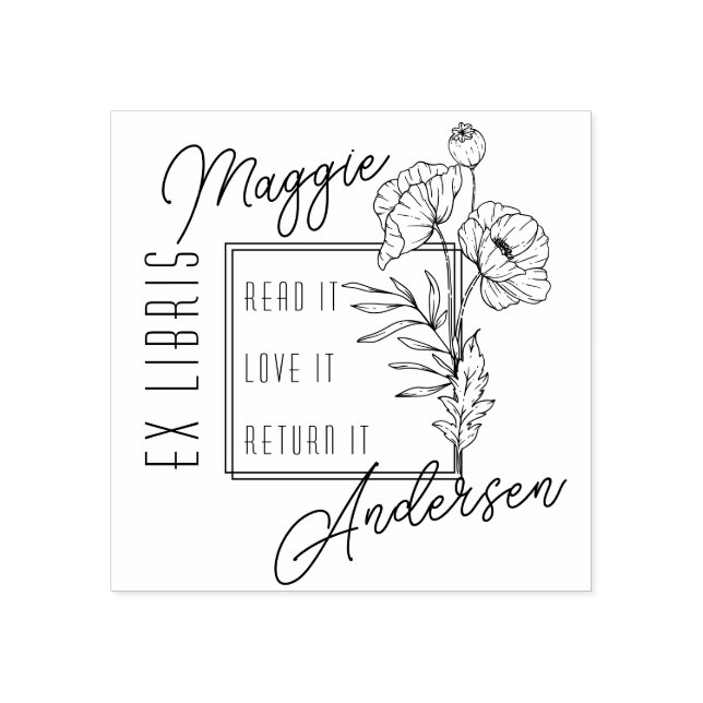 Tampons Encreurs Pavots Élégants | Ex Libris Personnalisé avec Nom  (Impression)