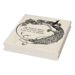 Tampons Encreurs Peacock In Round Frame Art Nouveau Nom Adresse