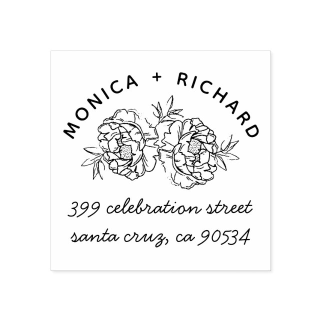 Tampons Encreurs Peonies à main | Noms et adresse manuscrite (Impression)