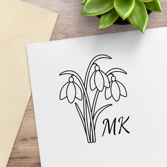 Tampons Encreurs Perce-Neige Fleurs de Printemps Monogramme Initial (Créateur téléchargé)