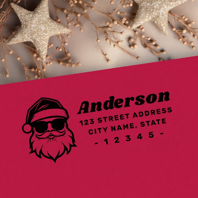 Tampons Encreurs Père Noël cool dans lunettes de soleil amusant rét (Cool Santa in sunglasses fun retro return address Rubber Stamp)