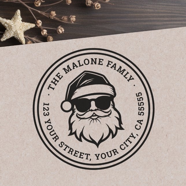 Tampons Encreurs Père Noël cool en lunettes de soleil Adresse de re (Cool Santa in sunglasses Christmas return address Rubber Stamp)