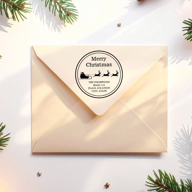 Tampons Encreurs Père Noël Sleigh Joyeux Noël Et Adresse Personnali (Disclaimer: This image is a digital mockup.)